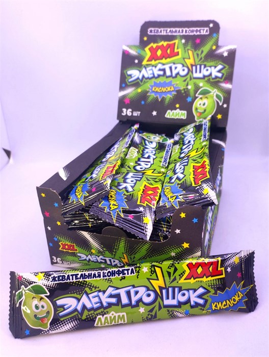 Жевательная конфета "Электрошок" XXL со вкусом Лайм 25 гр. 36 шт. уп. 01699