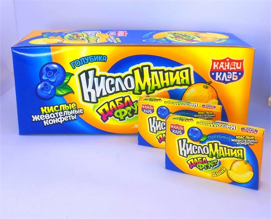 Жевательные конфеты "Кисломания дабл фрукт" голубика и дыня 14 гр. 30 шт. уп. 01616