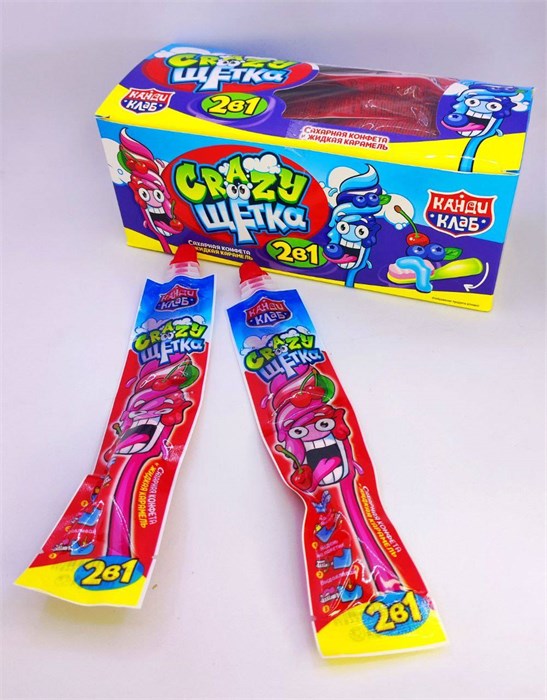 Сахарная конфета и жидкая карамель "Crazy щетка 2 в 1" 12 гр. 30 шт. уп. 02578