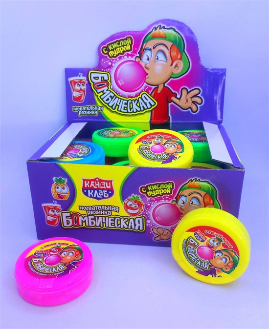 Жевательная резинка с кислой пудрой "Бомбическая" в пластиковой коробочке ассорти 15 гр. 24 шт. уп. 00150