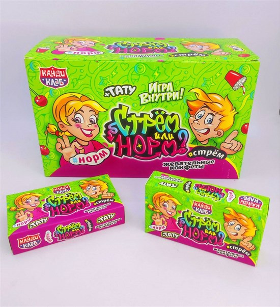 Жевательные конфеты с татуировкой "Стрем или норм?" 14 гр. 24 шт. уп. 02662