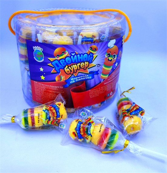 Жевательный мармелад на палочке "Дабл бургер" 12 гр. 50 шт. уп. 01066