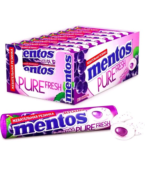 Жевательная резинка "Mentos"  Pure fresh виноград 15.5 гр. 24 шт 00759