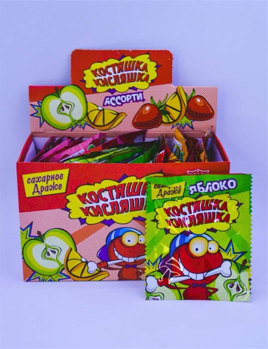 Сахарное драже "Костяшка кисляшка"ассорти 6 гр. 30 шт. уп. 00160
