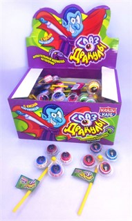 Жевательный мармелад на палочке с кислой начинкой 